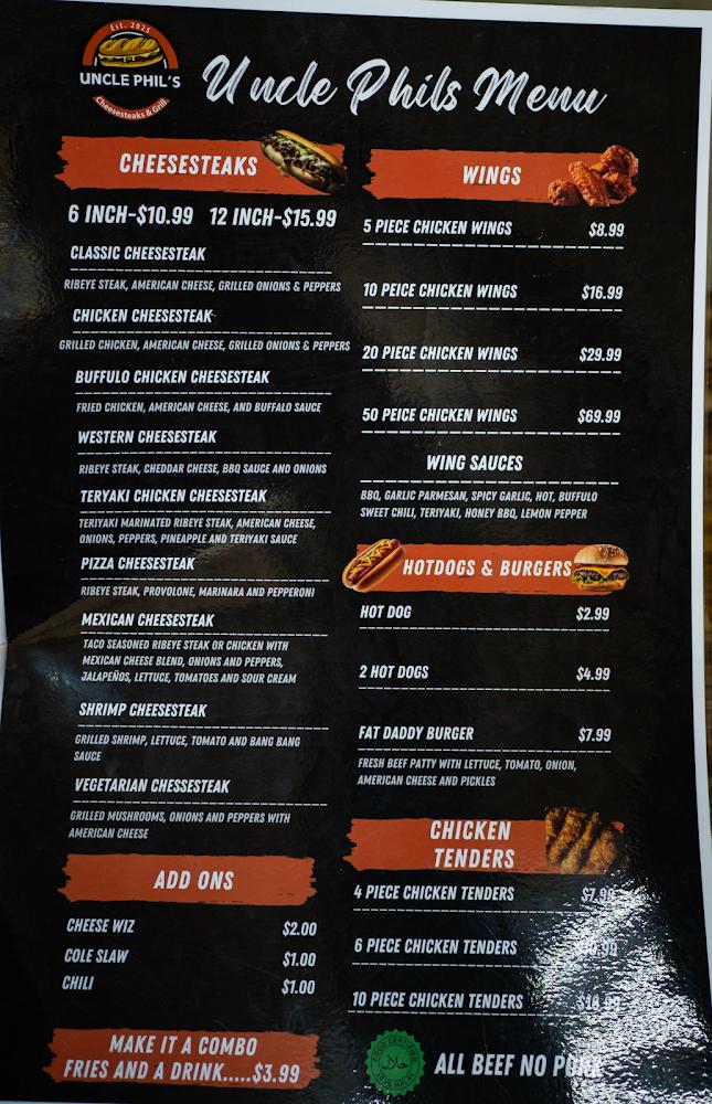 Uncle Phil's Cheesesteaks Menu image 2